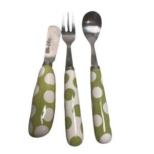 Coton Colors Appetizer Silverware Set Spoon Knife Fork Polka Coble Dot 6" Green